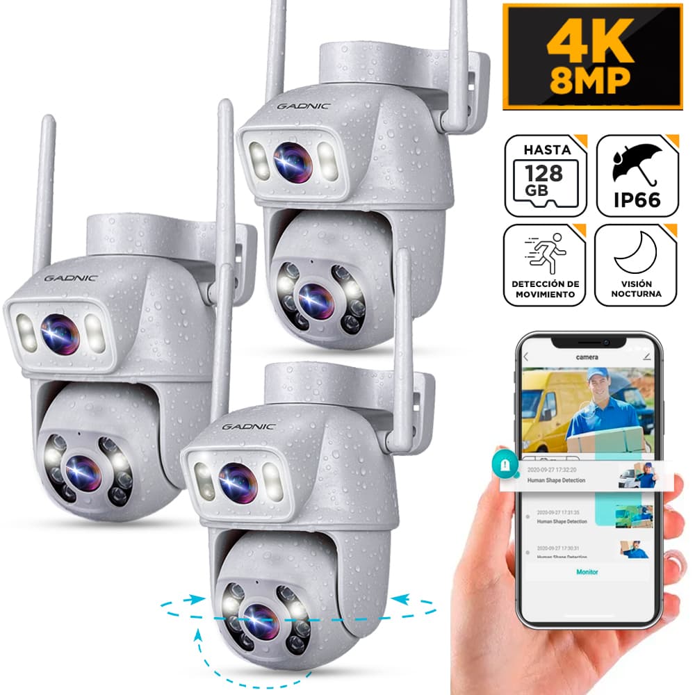 Kit 3 Cámaras De Seguridad Gadnic Doble Lente 4k