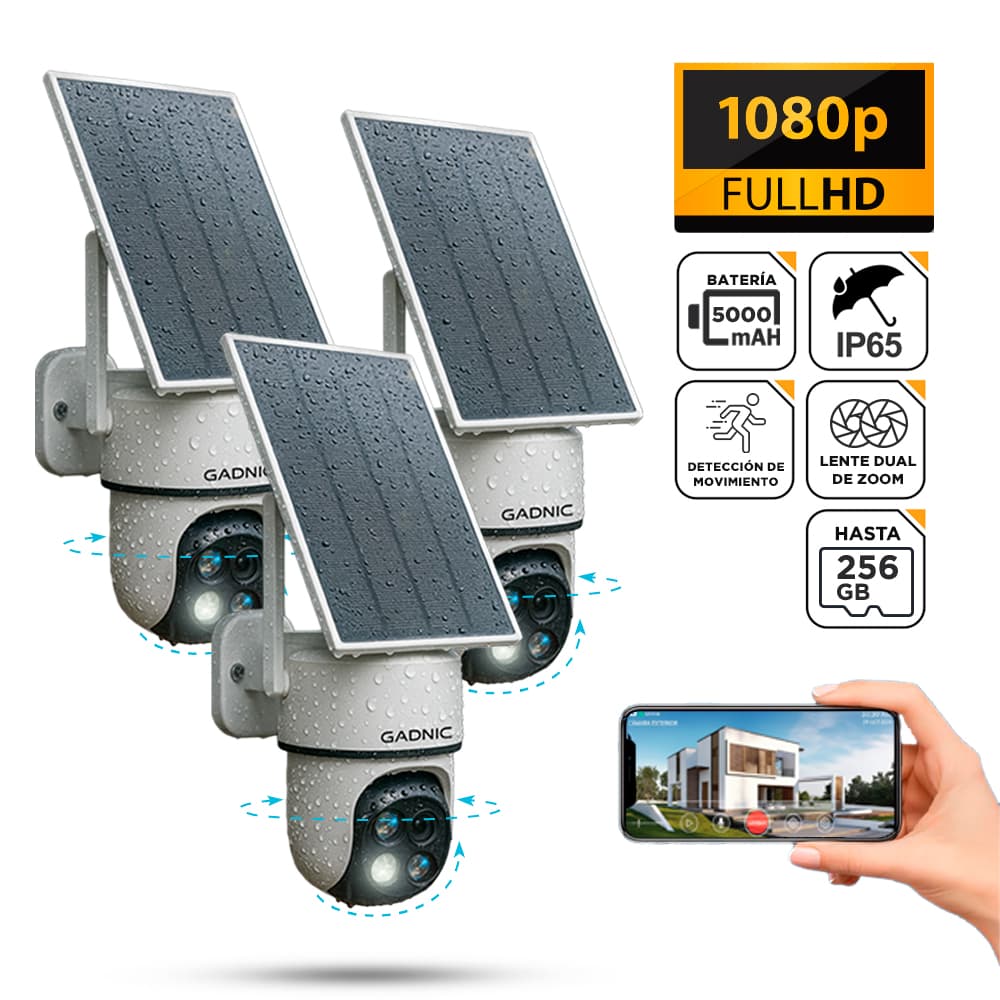 Kit x3 Cámara de Seguridad Solar Gadnic Lente Dual IP65 FullHD