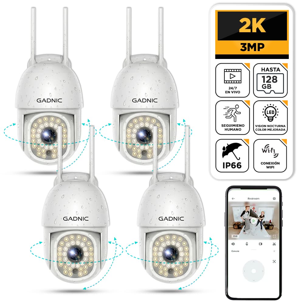 Kit x4 Cámaras de Seguridad Gadnic DM200W-Pro Exterior Domo Full HD Visión Nocturna Color 36 Leds