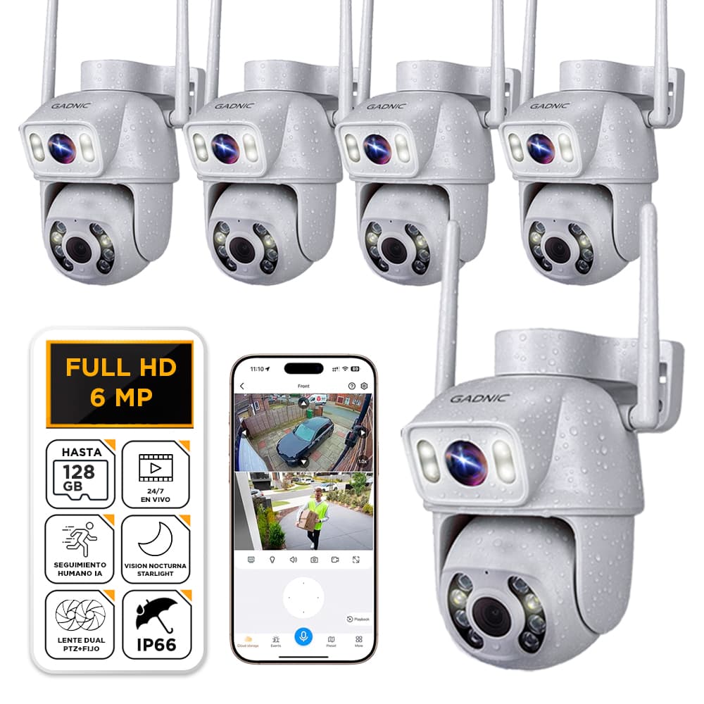 Kit x5 Cámaras de Seguridad Gadnic Doble Lente 6MP FHD Resistente Al Agua