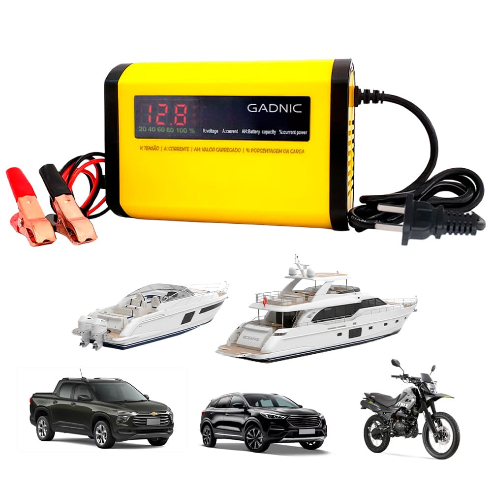 Cargador y Mantenedor De Baterías Auto Moto Lancha Gadnic CBAT-Easy Con Pantalla LED 12 V Outlet
