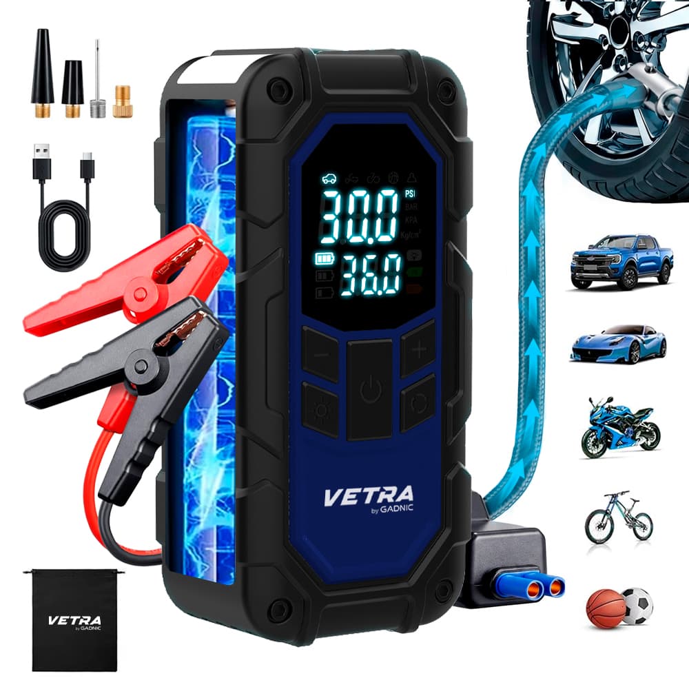 Arrancador de Bateria Inflador Portatil  Vetra by Gadnic 12V Compresor Para Autos Outlet