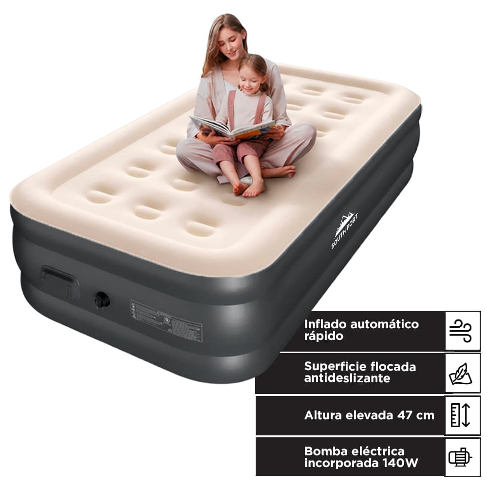 Colchón Inflable Individual Gadnic Bomba Eléctrica Incorporada PVC Superficie Flocada 220V 140W
