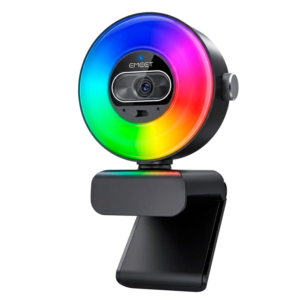 Cámara Web EMEET 4K Luz de Anillo 4 Modos de Iluminación Efecto Arcoíris 