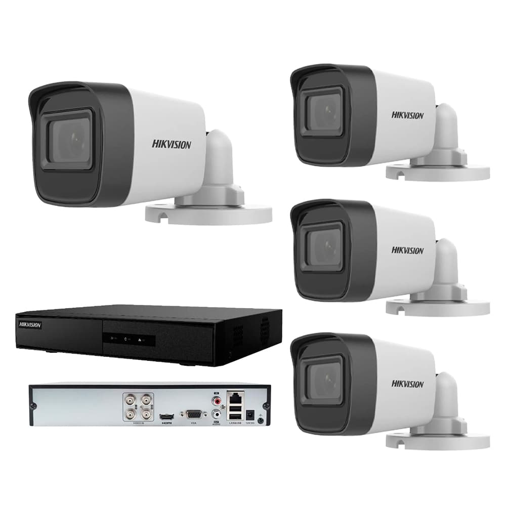 Kit De 4 Cámaras De Seguridad Y Grabadora 4 Canales Hikvision