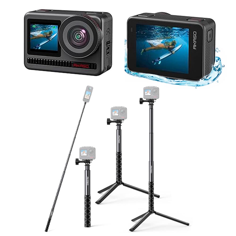 Kit Camara De Accion AKASO Brave 8 4K60 48MP Deportiva Sumergible + Palo de Selfie Akaso Extensible