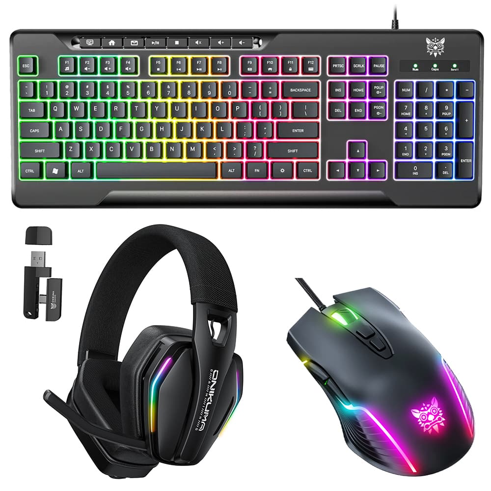 Kit Auricular Gamer Con Luz RGB + Teclado Gamer Retroiluminado + Mouse Con Luz Led RGB Onikuma