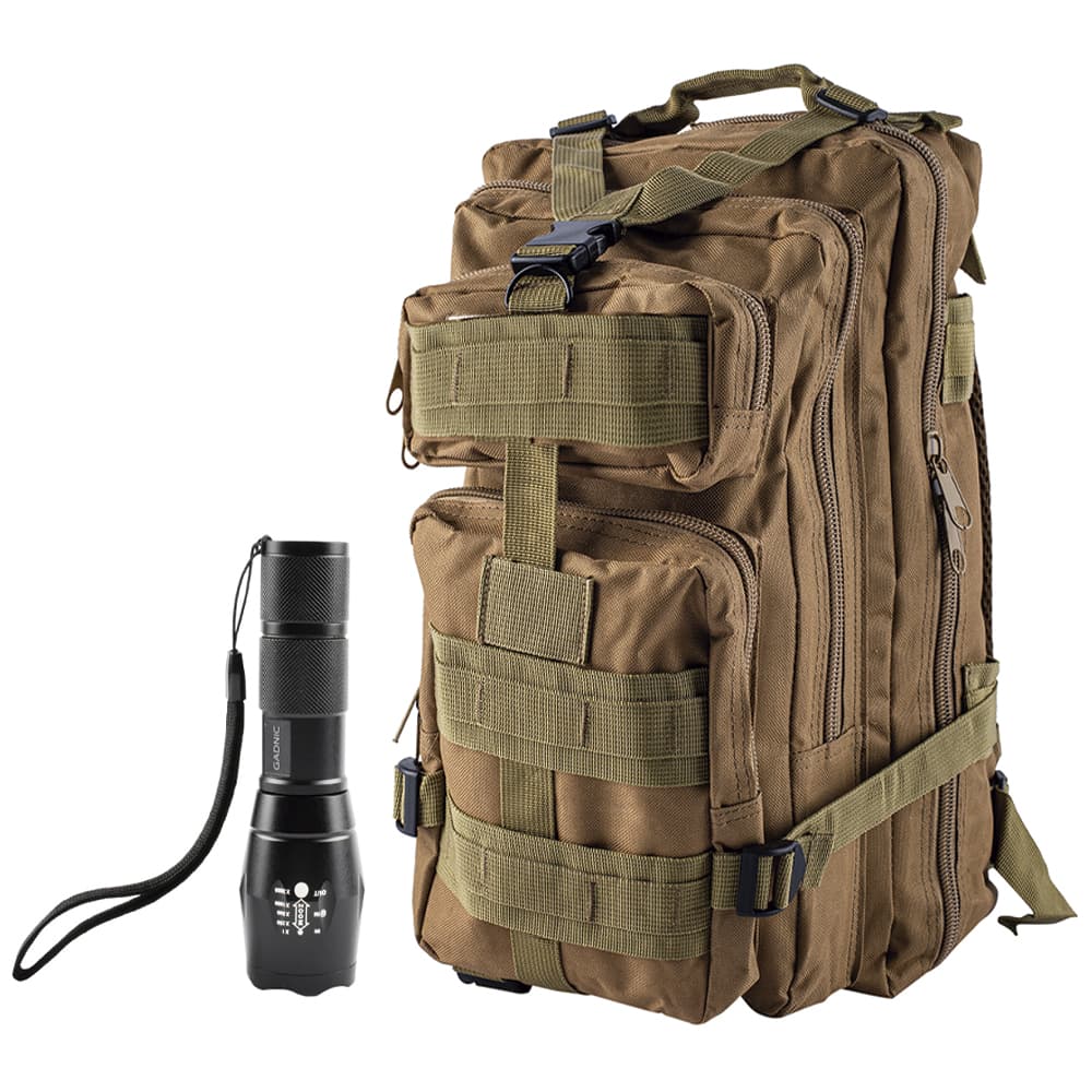 Kit Tactico Mochila Militar 25L + Linterna Recargable 5 Modos