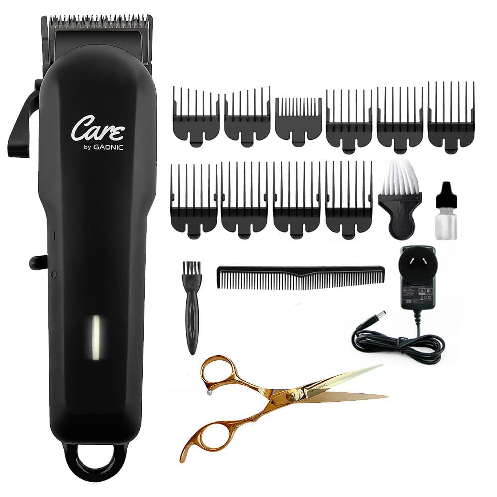 Kit Tijera profesional 6,5" Gold 22K + Cortadora de Pelo Recargable CARE