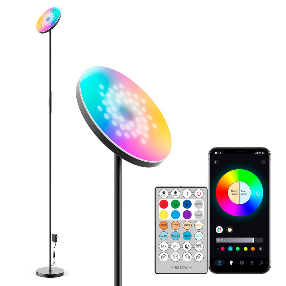 Lámpara de Pie LED RGB Inteligente Gadnic Control Por App + Voz + Control Remoto 2000 Lúmenes 