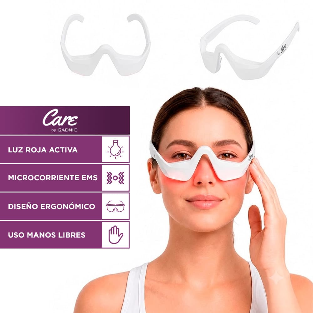 Masajeador De Ojos Care By Gadnic Luz Roja Microcorriente 4 Modos 3 Niveles Intensidad Bateria Recargable ABS Temporizador Inteligente