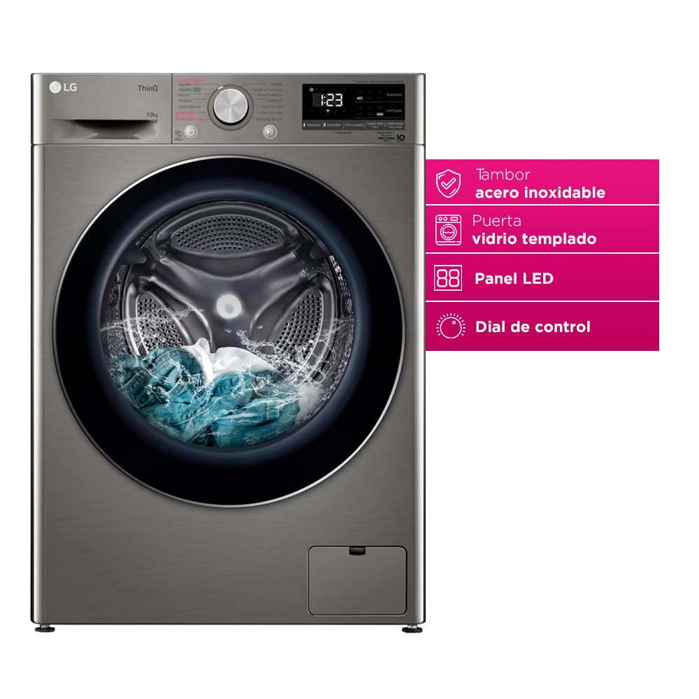 Lavarropas LG ThinQ 10kg Tecnología AI y Vapor con Conexión Inalámbrica Carga Frontal Motor Inverter