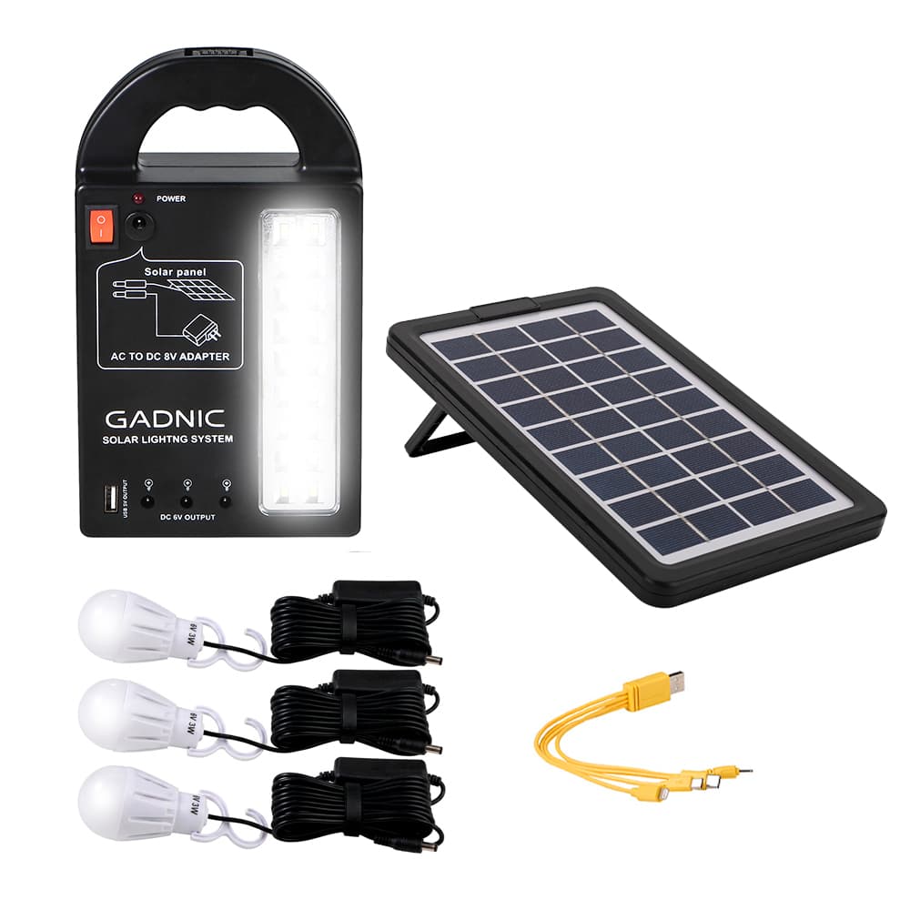 Luz De Emergencia Solar Gadnic LM1K Portatil Con Panel Cargador USB Y 3 Focos LED