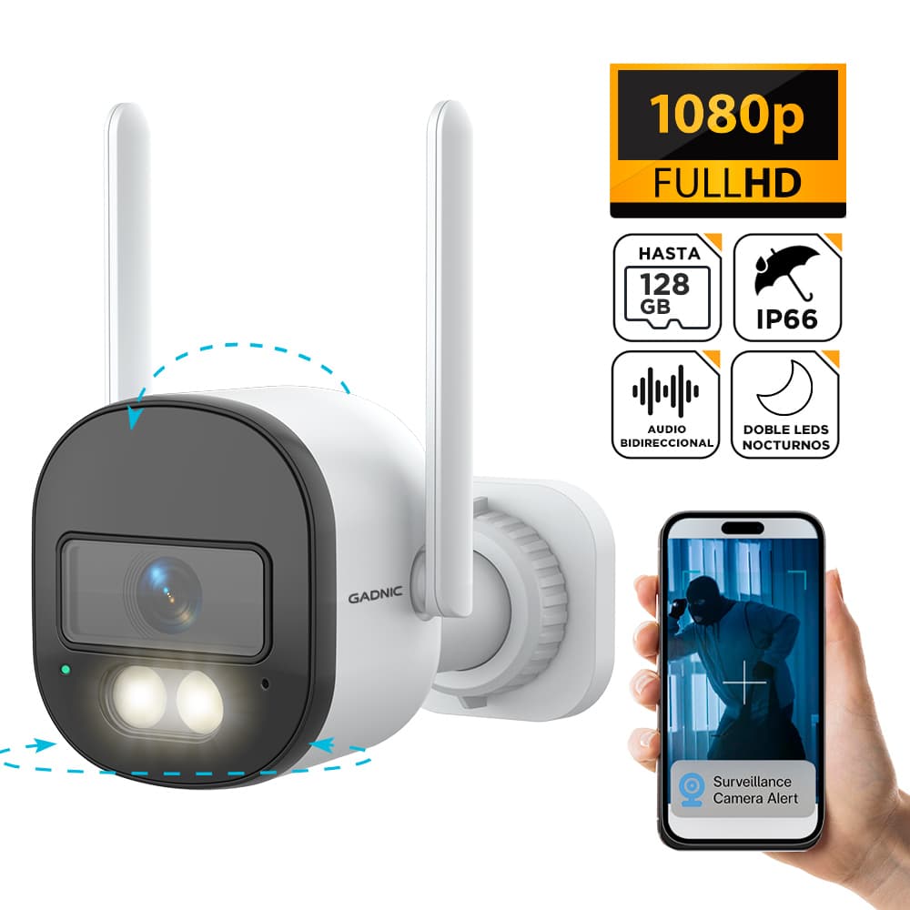 Cámara Seguridad Exterior Gadnic Wifi 2MP Doble LED Nocturno 