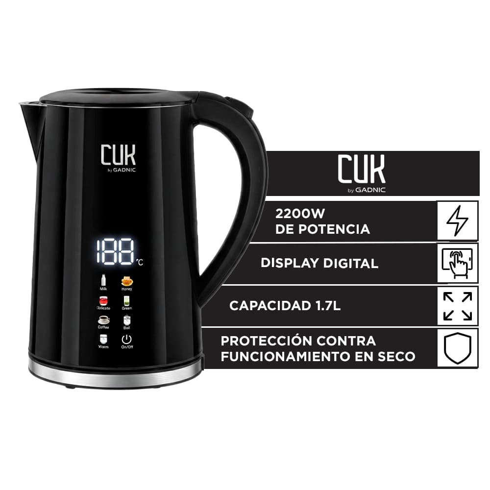Pava Eléctrica Cuk By Gadnic 1.7L 2200W Con Display Digital Acero Inoxidable