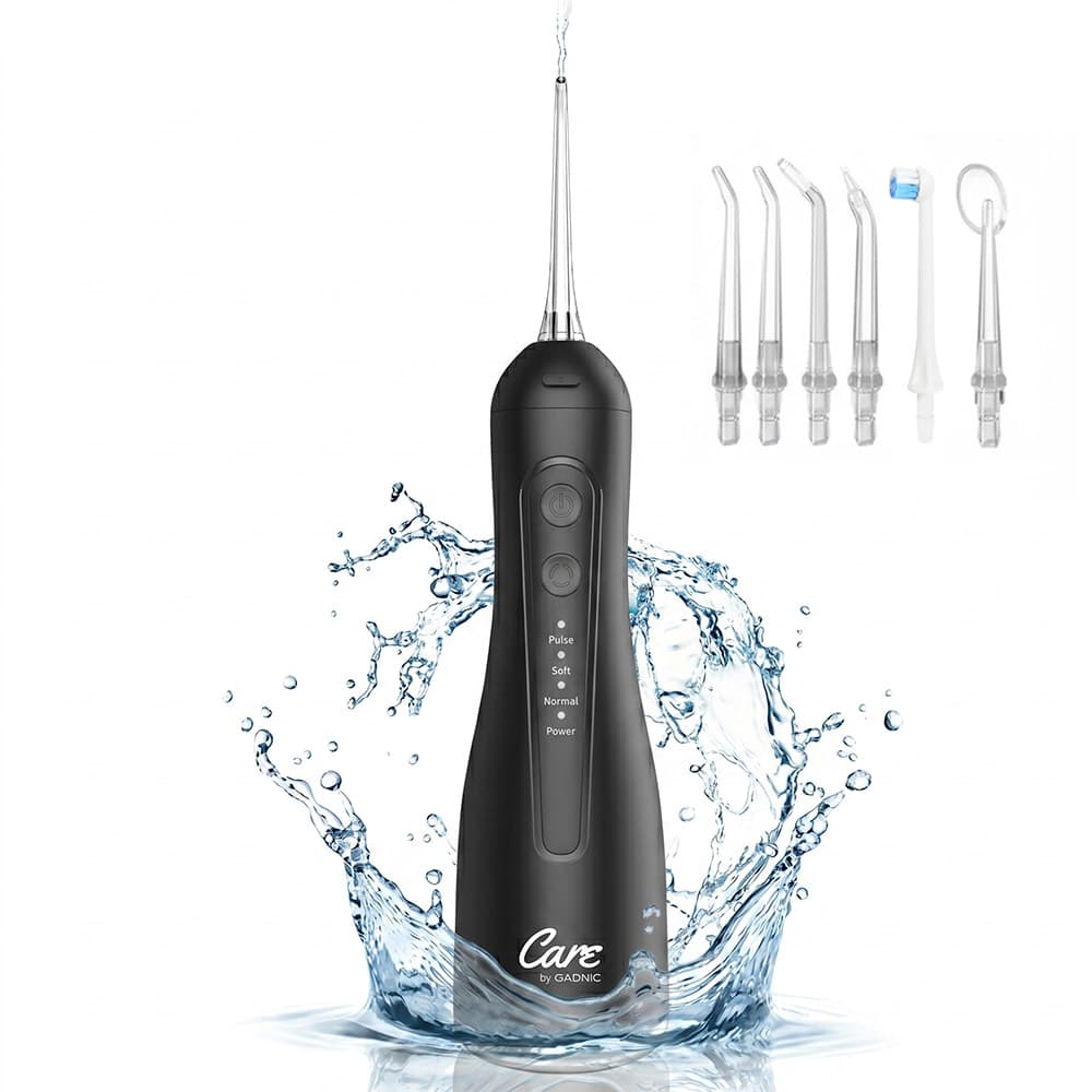 Irrigador Bucal Portátil Care By Gadnic 300ml Recargable 4 Modos de Limpieza 5 Boquillas Intercambiables