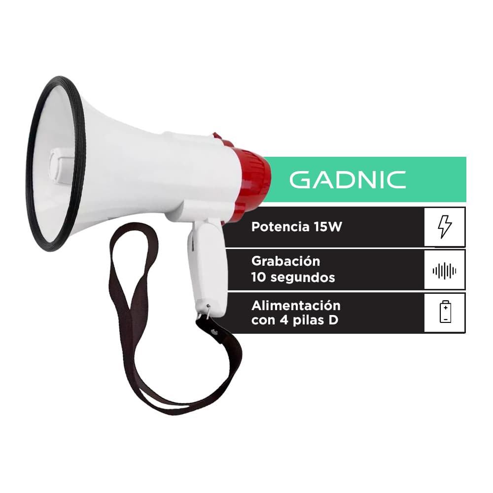 Megafono Portatil De Mano Gadnic Grabador Voz Musica 15W Usado