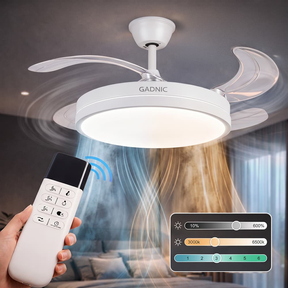 Ventilador De Techo GADNIC Retráctil Luz LED Con Control Remoto Blanco Outlet
