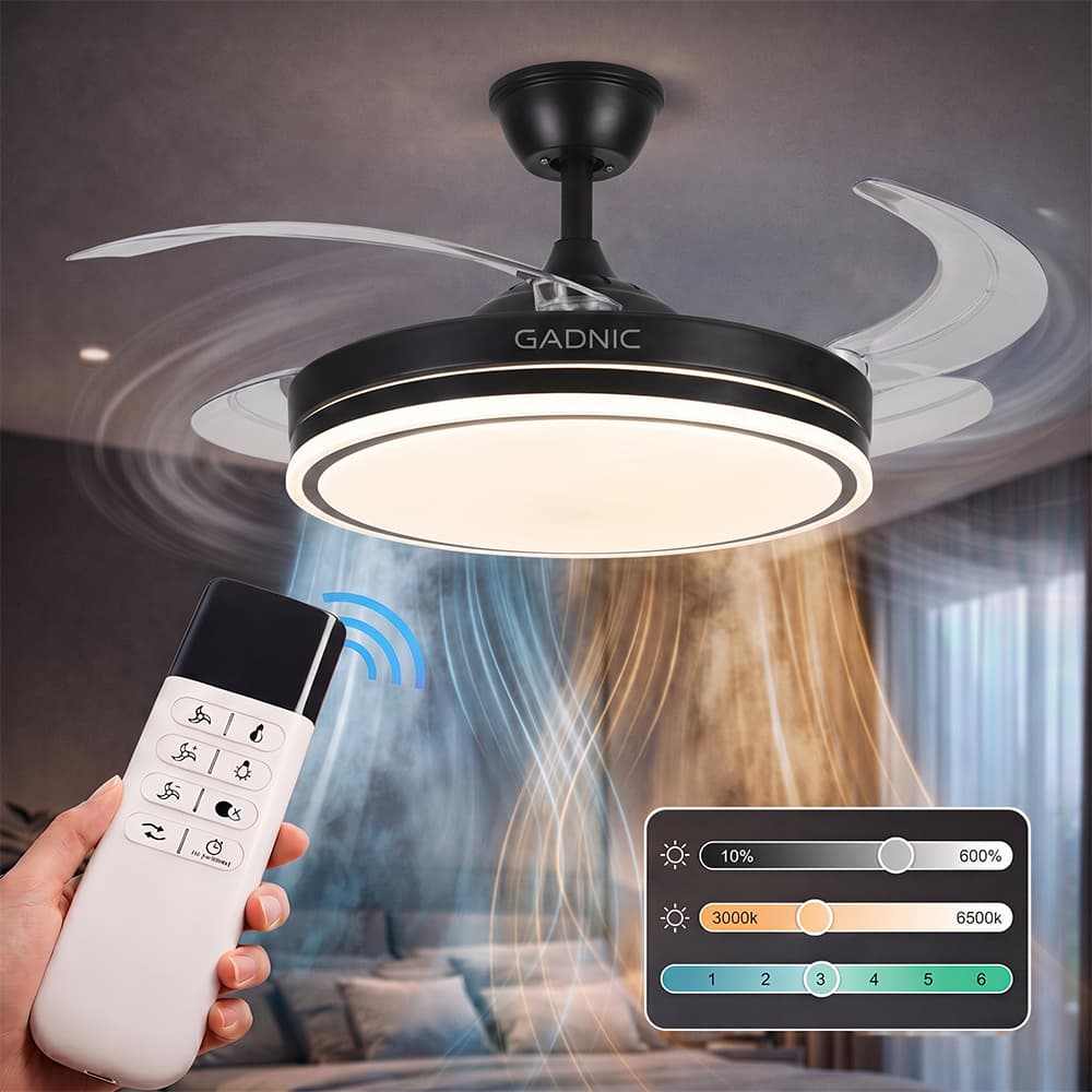 Ventilador De Techo GADNIC Retráctil Luz LED Control Remoto Negro