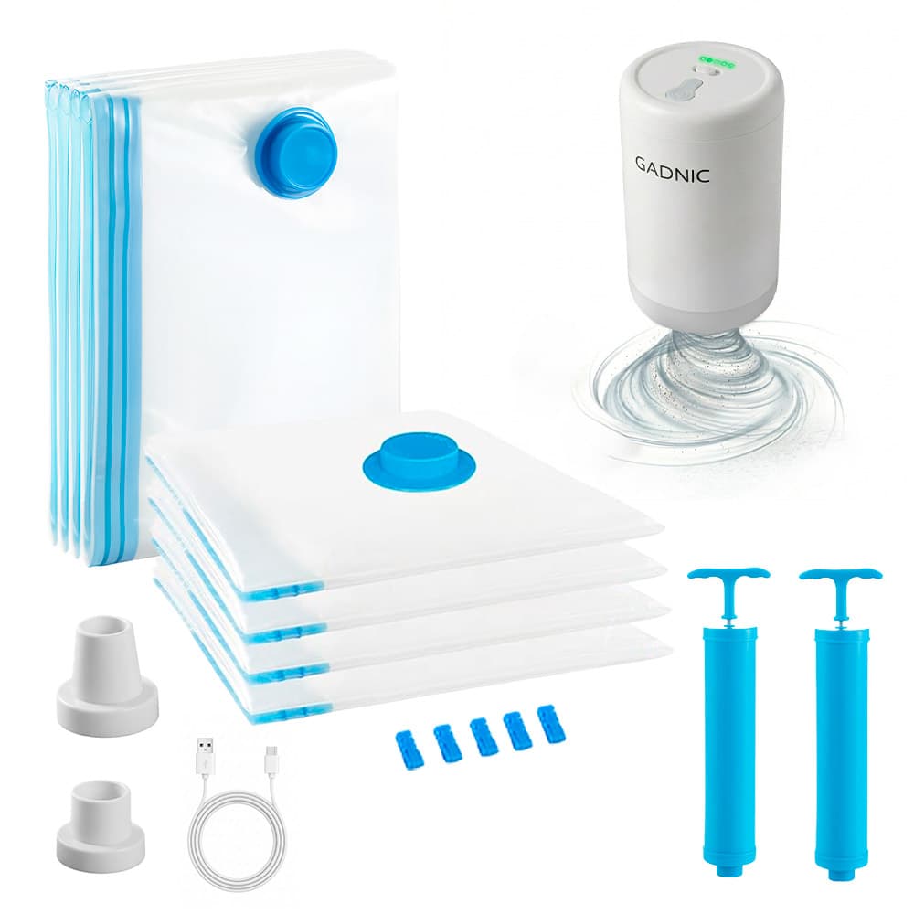 Kit Bomba De Vacio Gadnic 20W  8 Bolsas Al Vacio Ropa Ahorro Espacio Portatil