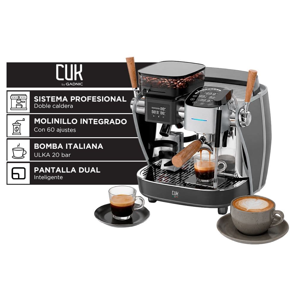 Cafetera Espresso 3200W CUK By Gadnic Con Molinillo Integrado 20 Bar Vaporizador De Leche