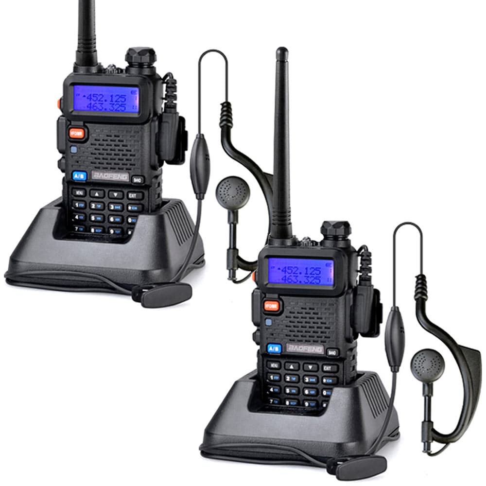 Handy Baofeng UV-5R Kit x2 Bi-Banda 5w Hasta 12km 4 Baterías y 2 Manos Libres